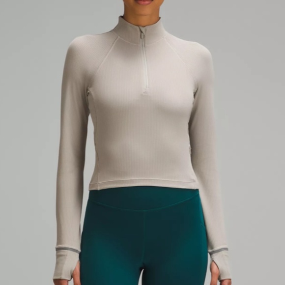 Lululemon Its Rulu Ribbed Cropped Half Zip (Riverstone) - Picture 1 of 6